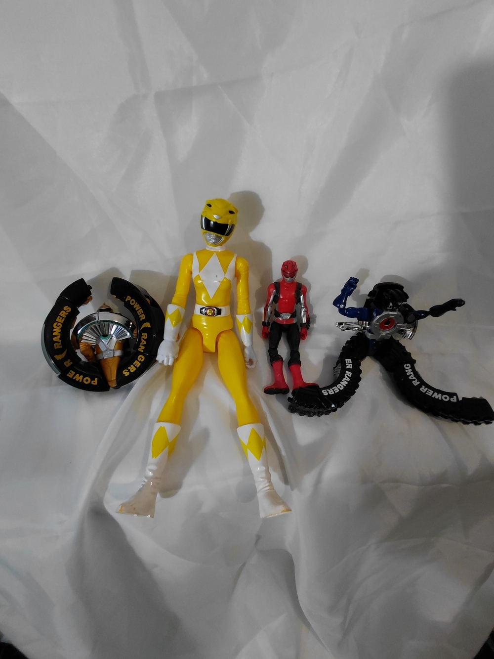 Hasbro Yellow Power Ranger Figure with Red Side Figure and Black Accessories